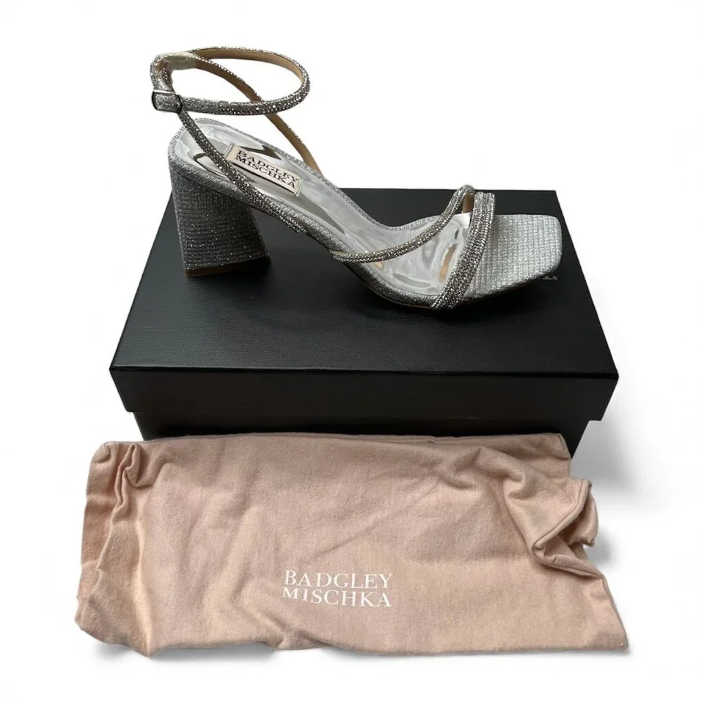 Badgley Mischka Freedom Bejeweled Straps Glitter Block Heels 9.5